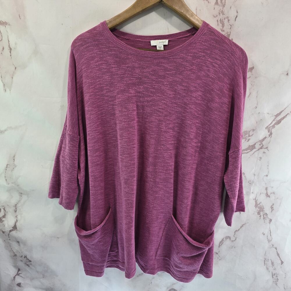 J Jill Sweater Womens Small Pink Sweater Linen Blend Pocket Lightweight Summer